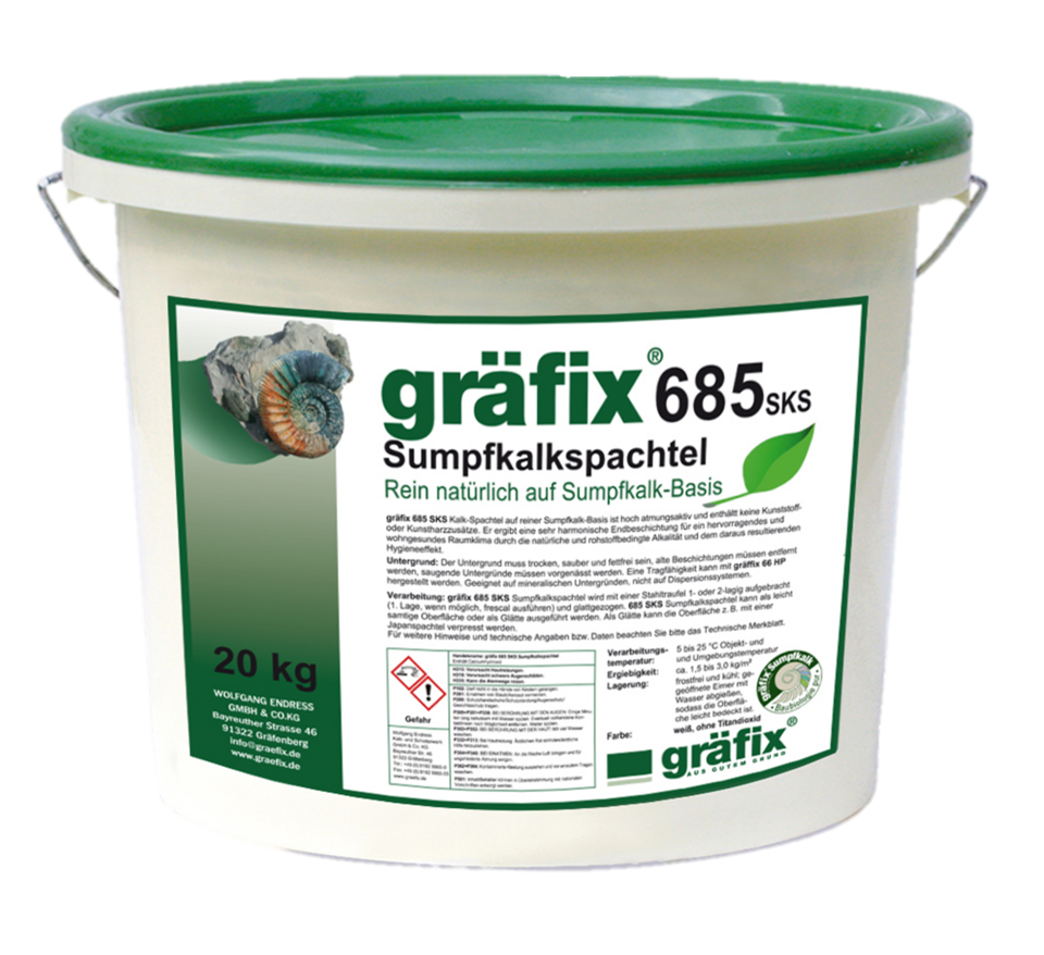 ein Eimer gräfix 685 SKS Sumpfkalkspachtel mit 20 kg von der Marke gräfix